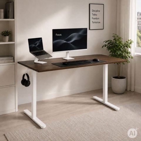 Stelaż biurka elektryczny regulacja wysokości 72-118 cm blat do 160 cm biały ModernHome ModernHome