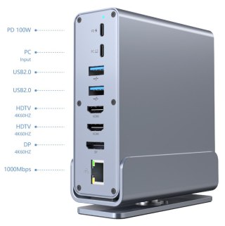 GEMBIRD MULTI ADAPTER USB typ CF 15 w 1 (HUB USB AF-porty v.2x2 + v.3x3, typ CF + HDMIx2 + DisplayPort + PD + czytnik kart + Gig GEMBIRD