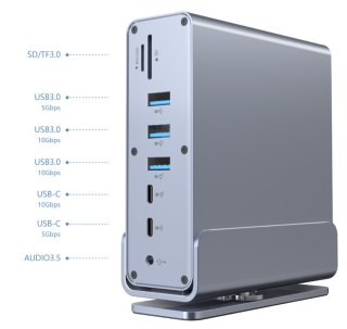 GEMBIRD MULTI ADAPTER USB typ CF 15 w 1 (HUB USB AF-porty v.2x2 + v.3x3, typ CF + HDMIx2 + DisplayPort + PD + czytnik kart + Gig GEMBIRD