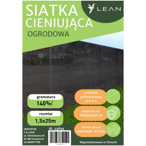 Siatka Cieniująca Na Ogrodzenie Płot Maskująca Szara 1.5M 25M 140g/m? LEAN
