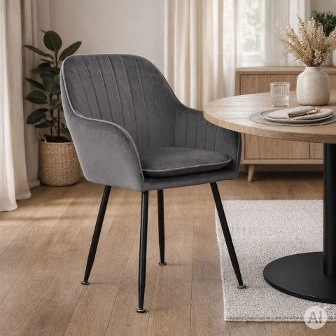 Zestaw 2x krzesło tapicerowane welurowe nowoczesne do jadalni salonu ciemny szary ModernHome ModernHome