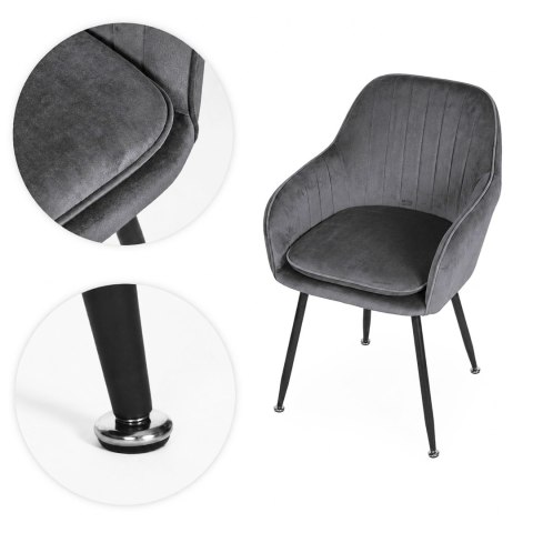 Zestaw 2x krzesło tapicerowane welurowe nowoczesne do jadalni salonu ciemny szary ModernHome ModernHome