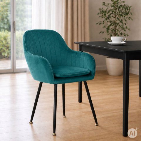 Zestaw 2x krzesło tapicerowane welurowe nowoczesne do jadalni salonu turkusowy ModernHome ModernHome