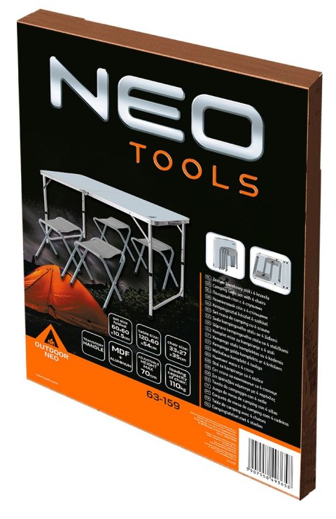 Zestaw biwakowy stół i 4 krzesła, składany w walizkę NEO TOOLS