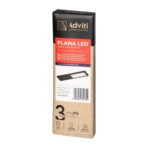 PLANA lampka podszafkowa LED 4W, 240lm, 4000K, czarna Orno