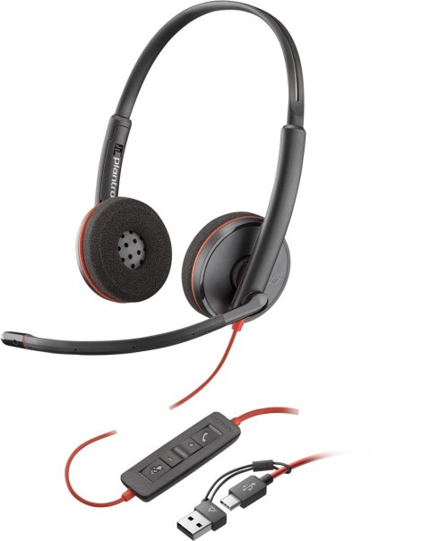 Poly Blackwire 3220 Stereo USB-C Black Headset +USB-C/A Adapter (Bulk) POLY