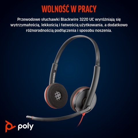 Poly Blackwire 3220 Stereo USB-C Headset +USB-C/A Adapter (Bulk) POLY
