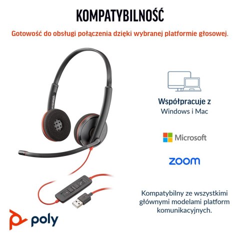 Poly Blackwire 3220 Stereo USB-C Headset +USB-C/A Adapter (Bulk) POLY
