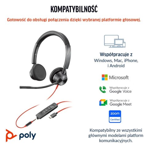 Poly Blackwire 3325 Stereo Microsoft Teams Certified USB-C Headset +3.5mm Plug +USB-C/A Adapter POLY