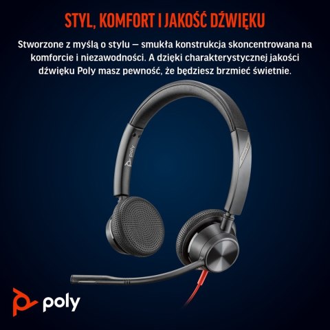 Poly Blackwire 3325 Stereo Microsoft Teams Certified USB-C Headset +3.5mm Plug +USB-C/A Adapter POLY