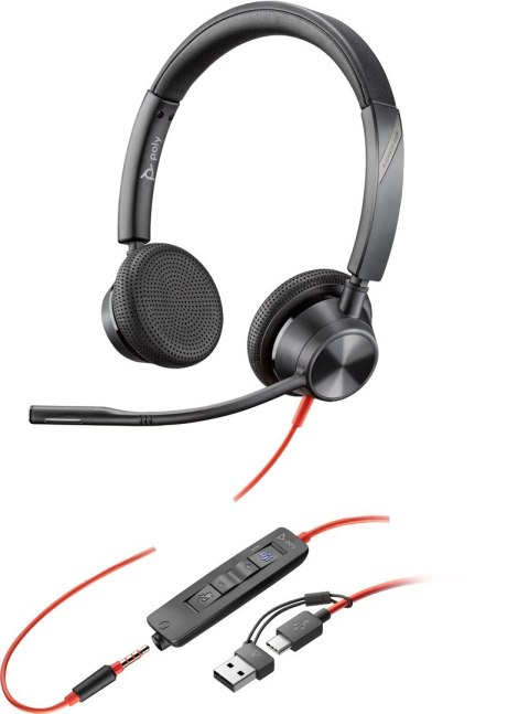 Poly Blackwire 3325 Stereo Microsoft Teams Certified USB-C Headset +3.5mm Plug +USB-C/A Adapter POLY