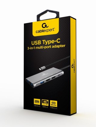 GEMBIRD MULTI ADAPTER USB TYP-C 3W1 SREBRNY HUB USB, HDMI, PD (100W) GEMBIRD