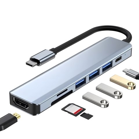 Hub adapter rozdzielacz usb-c 7w1 hdmi usb c 3.0 kart sd micro 100w 4k RTO