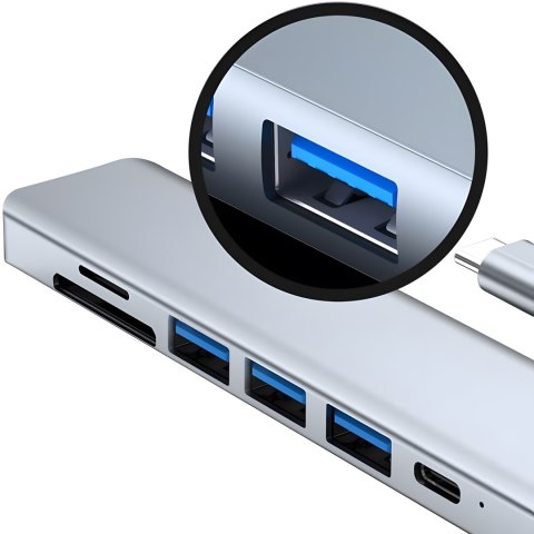 Hub adapter rozdzielacz usb-c 7w1 hdmi usb c 3.0 kart sd micro 100w 4k RTO