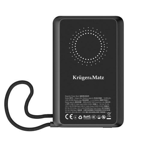 Powerbank Kruger&Matz 10000 mAh Li-pol z fukcją QC oraz PD, certyfikat CCC (kraje Azjatyckie) Kruger&Matz