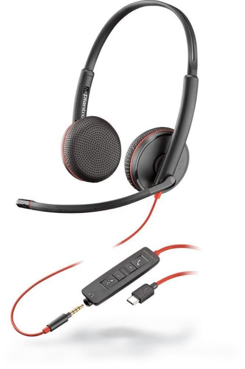 Poly Blackwire 3225 Stereo USB-C Headset +3.5mm Plug +USB-C/A Adapter (Bulk) POLY