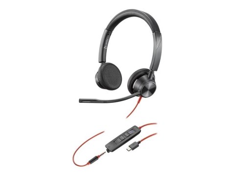 HP Poly Zestaw słuchawkowy stereo Poly Blackwire 3325 USB-C z certyfikatem Microsoft Teams + wtyczka 3,5 mm + przejściówka USB-C POLY