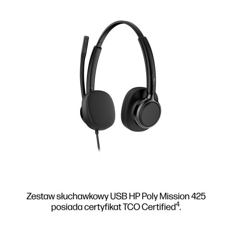 HP Poly Mission 425 - przewodowy zestaw słuchawkowy USB stereo (opakowanie zbiorcze) POLY