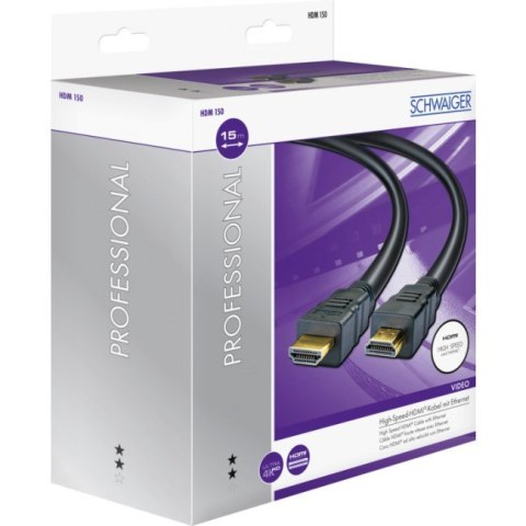 Schwaiger HDM150 013 kabel HDMI 15 m HDMI Typu A (Standard) Czarny, Złoto Schwaiger