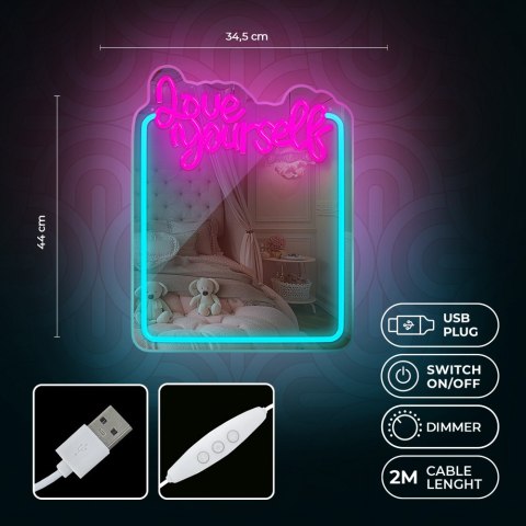 Neon mirror led love yourself błękit róż fmne01 forever light Forever Light