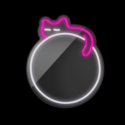 Neon mirror led śpiący kot róż biały fmne03 Forever Light