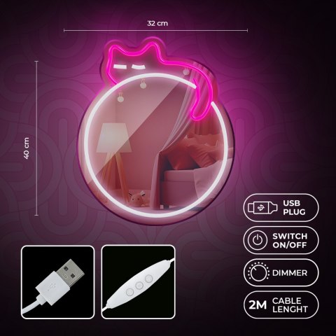 Neon mirror led śpiący kot róż biały fmne03 Forever Light