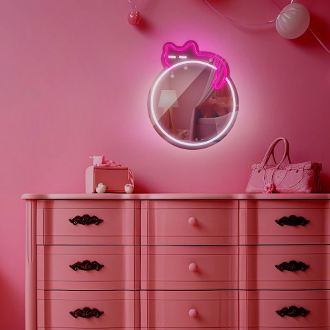 Neon mirror led śpiący kot róż biały fmne03 Forever Light