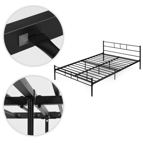 Łóżko metalowe 140x200 cm ze stelażem czarna rama ModernHome