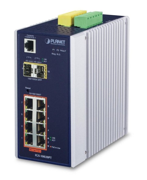 PLANET IGS-10020PT łącza sieciowe Zarządzany L3 Gigabit Ethernet (10/100/1000) Obsługa PoE Niebieski, Biały Planet