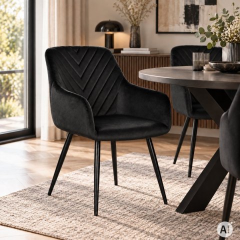 Zestaw 2x krzesło tapicerowane welurowe nowoczesne do jadalni salonu czarne ModernHome