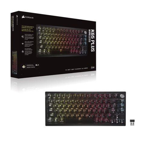 Corsair K65 PLUS klawiatura Gaming USB + RF Wireless + Bluetooth QWERTY US English Czarny Corsair