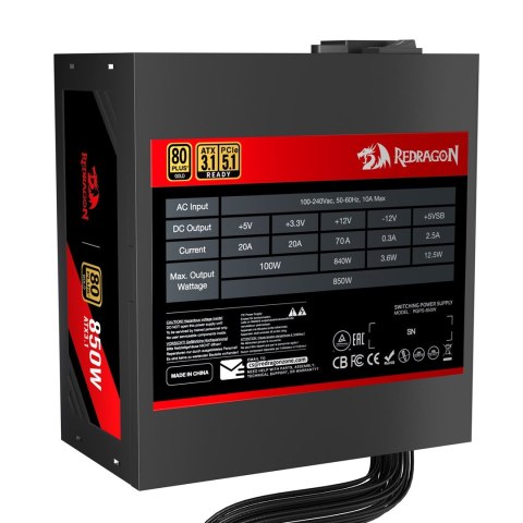 REDRAGON GC-PS007-SE 850W 80 Plus Gold ATX 3.1 moduł zasilaczy Czarny REDRAGON