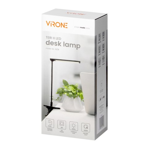TERI II LED, lampka biurkowa z klipsem, 5W, 260lm, 4000K, czarna Orno
