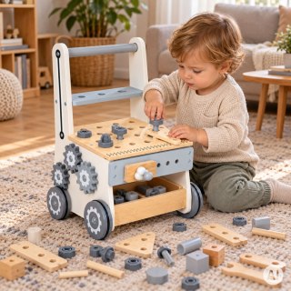Drewniany warsztat majsterkowicza dla dzieci pchacz wózek z narzędziami 34 elementy ECOTOYS