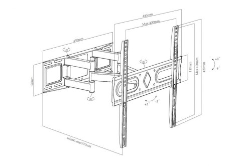 UCHWYT DO TV LED/LCD 26-70" 45KG AR-100 reg. pion/poziom 60-370mm maxVESA 400x400 ART