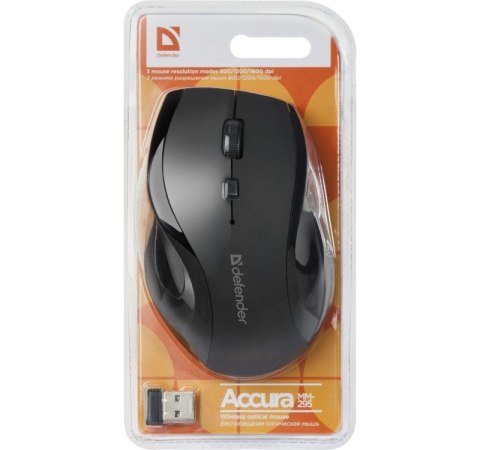 DEFENDER MYSZ BEZPRZEWODOWA ACCURA MM-295 RF CZARNA OPTICAL 1600DPI 6P 52295 Defender