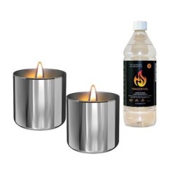 Tenderflame Gift Set, 2 Tabletop burners + 0,5 L fuel, Lilly 8 cm Silver