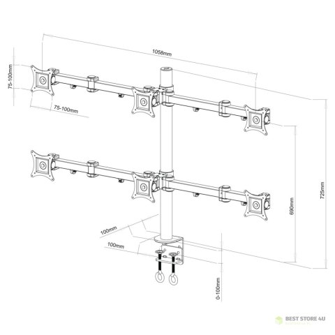 UCHWYT BIURKOWY DO 6 MONITORÓW LED/LCD 13-20" L-06 ART seria PREM UCHWYT BIURKOWY DO 6 MONITORÓW LED/LCD 13-20" L-06 ART seria PREM