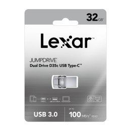 Lexar Flash Drive JumpDrive 32 GB, USB 3.0, Sliver, USB Type-C/USB Type-A, 100 MB/s