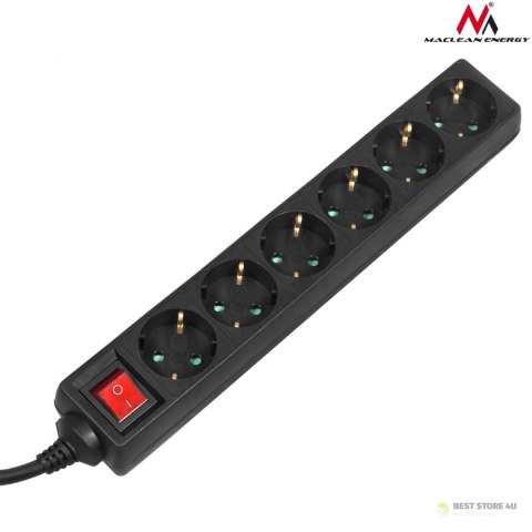 Listwa zasilająca przedłużacz 6 gniazd z wył czarny typ niemiecki 1,4m Maclean Energy MCE189G 3500W Listwa zasilająca przedłużacz 6 gniazd z wył czarny typ niemiecki 1,4m Maclean Energy MCE189G 3500W