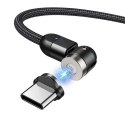 Magnetyczny kabel USB C 3w1 - 2m kątowy Maclean Energy MCE475 w kolorze czarnym, wspiera Fast Charging 9V/2A, 5V/3A, nylonowy