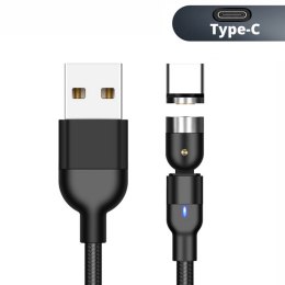 Magnetyczny kabel USB C 3w1 - 2m kątowy Maclean Energy MCE475 w kolorze czarnym, wspiera Fast Charging 9V/2A, 5V/3A, nylonowy