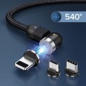 Magnetyczny kabel USB C 3w1 - 1m kątowy Maclean Energy MCE474 w kolorze czarnym, wspiera Fast Charging 9V/2A, 5V/3A, nylonowy