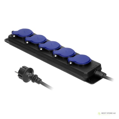 Przedłużacz warsztatowy bryzgoszczelny IP44, 5 gniazd 2P+Z IP44, przewód gumowy, H05RR-F 3x1,5mm?, długość 3m Przedłużacz warsztatowy bryzgoszczelny IP44, 5 gniazd 2P+Z IP44, przewód gumowy, H05RR-F 3x1,5mm?, długość 3m