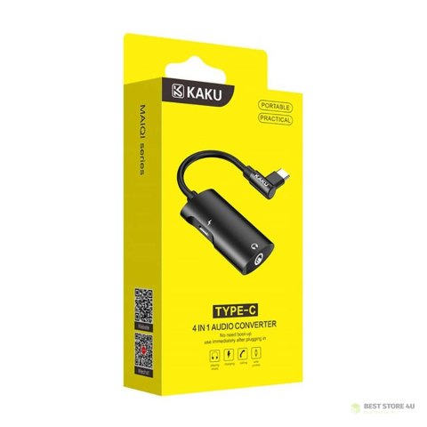 Adapter 4w1 Audio Konwerter USB-C na minijack 3,5mm + USB-C Przejściówka KAKU (KSC-377) czarny Adapter 4w1 Audio Konwerter USB-C na minijack 3,5mm + USB-C Przejściówka KAKU (KSC-377) czarny