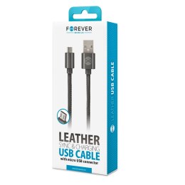 Forever kabel Leather USB - microUSB 1,0 m 2A czarny