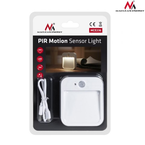 Lampa LED Maclean, Schodowa z sensorem ruchu,Magnes, Haczyk, Temperatura 4000K, Akum 3.7V/500mAh, 4 LED SMD2835, Zasięg 3-4m, MC