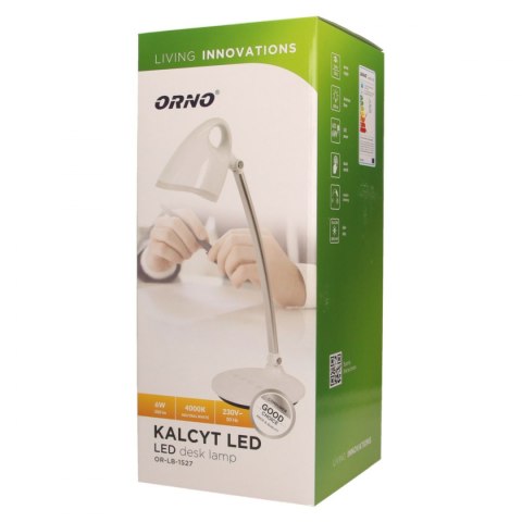 KALCYT LED 6W, lampka biurkowa, 200lm, 4000K, wyłącznik czasowy, biała
