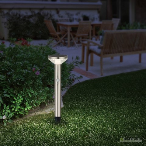 Lampa LED Maclean, Solarna z czujnikiem, 3 tryby świecenia, Wbijana, Bateria Li-ion 18650, IP44, 3,7V, 1200 mAh, Chrom matt, MCE Lampa LED Maclean, Solarna z czujnikiem, 3 tryby świecenia, Wbijana, Bateria Li-ion 18650, IP44, 3,7V, 1200 mAh, Chrom matt, MCE