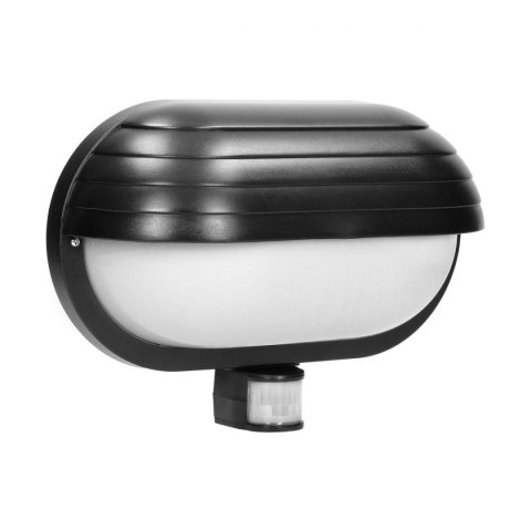 MUSAM, oprawa ogrodowa z czujnikiem ruchu 180°, 1x60W, E27, IP44, z przesłoną, plastik, czarna